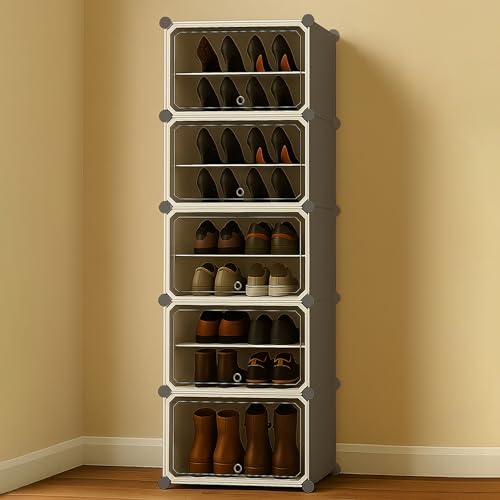 Image of Zemic Plastic Shoe Rack for Home | ๐-๐๐จ๐จ๐ซ ๐๐-๐๐ก๐๐ฅ๐ Shoe Organizer with Doors ๐๐๐ ๐ง๐๐ญ๐ฌ for Heels, Boots, Slippers Chappal Sandal Shoe Stand | DIY Multiuse ๐๐ซ๐๐ฒ Storage Rack