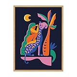 Kate and Laurel Sylvie Girl On Cheetah Framed Canvas Wall Art by Rachel Lee, 18x24 Natural, Vibrant...