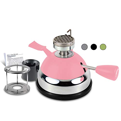 BLUEFIRE Butane Mini Burner for Tabletop Siphons Syphon w Furnace Stand and Assembly RackCeramic Windproof Torch HeadPortable Cooking StoveCoffee Espresso MakerChafingSoup TureensFondue Pink