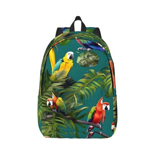 Sac à dos imprimé plantes tropicales et perroquets en toile souple de taille M