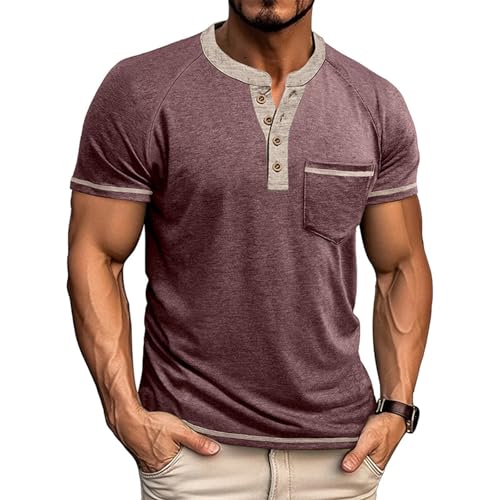 Mens Slim Fit Henley Shirts Short Sleeve Casual Button T-Shirts Basic Tee Shirt Summer Vintage Tshirts with Pocket2