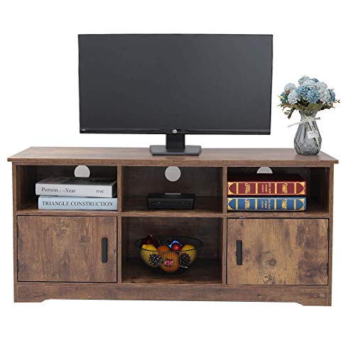 usikey Wooden TV Stand with 4 Storage Shelves&2 Cabinet, TV Console Cabinet, Retro