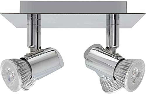 CASPERi Modern 4 Way LED Ceiling Lights Square Chrome Plate Adjustable and Rotatable GU10 LED Ceiling Spotlights for Kitchen Bedroom Loft Living Room (Chrome No Bulb)