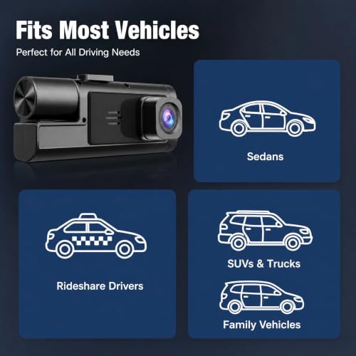 1080P 3 Channel Dash Cam, Wi-Fi DashCam, 1080P Front and Rear Inside, 2’’ Display Mini Car Camera, HDR Night Vision, Loop Recording, G-Sensor, 24H Parking Mode, 170°Wide Angle (Black) - image 7
