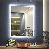 GANPE 28 x 36 inch LED Bathroom Mirror, Hand Wave Induction Vanity Mirror with Bluetooth Speaker, Il