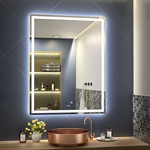 Ganpe 28 X 36 Inch Led Bathroom Mirror, Hand Wave Induction Vanity Mirror With Bluetooth Speaker, Illuminated Dimmable Anti Fog Ip44 Waterproof+Vertical & Horizontal Wall Mounted Mirror #TOP16