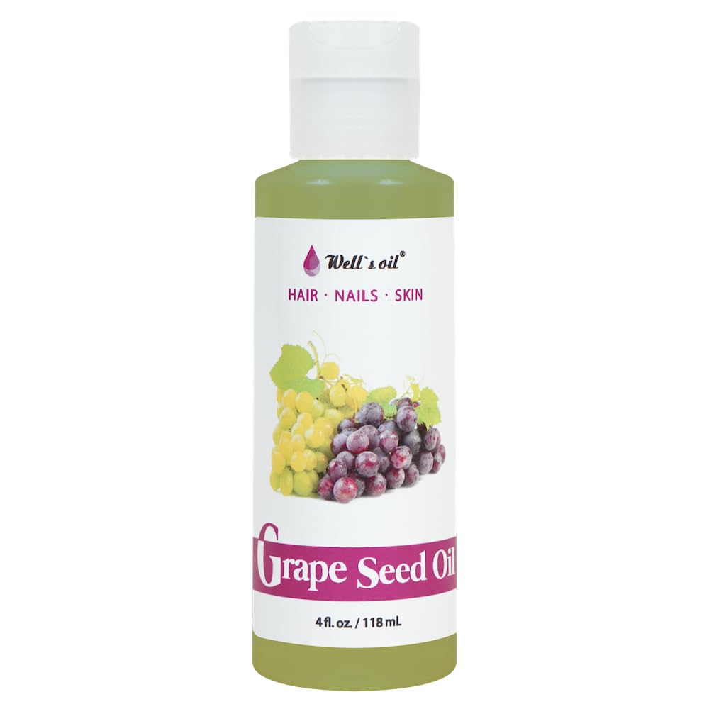 GRAPESEED OIL | 4oz (118ml) | All-Natural | For Hair, Skin & Nails | Moisturizer for Sensitive Skin Types | Refined, Cold Pressed | by Well's Oil 4 Fl Oz (Pack of 1)