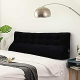 VERCART Hohe Rückenkissen Rückenlehne Lesekissen mit Zweireihig Knopf, Groß Keilkissen Bücherkissen Kopfteil Gepolstert Kopfkissen Wandkissen Lendenkissen für Bett Tagesbett Couch Samt Schwarz 180cm