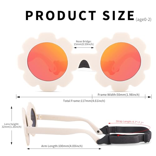 LIU·WEN Baby Polarized Flower Sunglasses with Strap - Bendable Flexible Frame for Infant Girls Boys Age 0-24 Months2