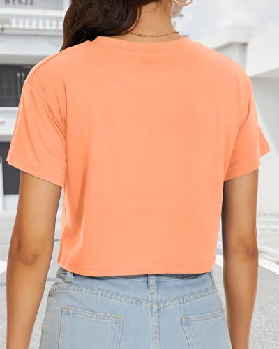 Image of Womens Summer Crop Tops Short Sleeve Round Neck T-Shirts Loose Fit Casual Blouse 2026