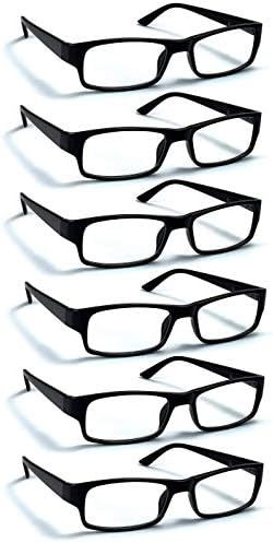 Boost Eyewear 6 Pack Reading Glasses, Traditional Black Frames, for Men and Women, with Comfort Spring Loaded Hinges, Black, 6 Pairs (+2.50)