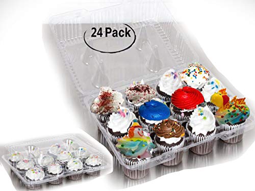 Dozen Cupcake Containers - Case of 24 cupcake boxes plastic 12 Compartment Cupcake Containers 12 count dozen cupcake containers Holds 12 Cupcakes (24, 12 Cavity Cupcake Container)