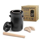 Fermentation Crock 3.8Liter/1 Gallon Stoneware Pot for Fermenting, Pickling Kimchi, Pickles, Vegetables, Kombucha - Glazed Fermenter with Stone Weights, Lid & Pickle Tamper-Black Crock