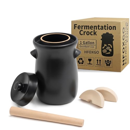 Fermentation Crock 1 Gal Stoneware Pot with Weights
