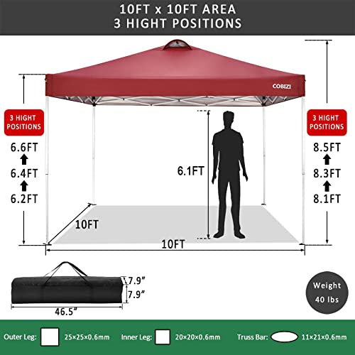 Image of COBIZI 10x20 Pop Up Canopy Tent with Sidewall,Outdoor Canopy,Deep Red
