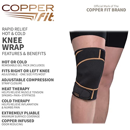 Copper Fit Unisex Adult Rapid Relief Knee Wrap With Hold/Cold Therapy Abdominal Support, Black, Adjustable #TOP2