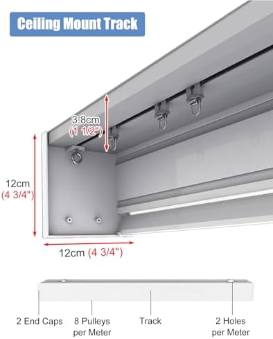 White Ceiling Curtain Track with Box Valances - 5.25ft Single Rail Decorative Curtain Rod for Hotel, Bedroom, Apartments - Elegant Window Treatment Solution