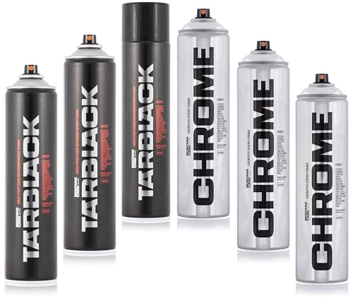 Montana TARBLACK + srebrny chrom | 6 x 600 ml wysokociśnieniowych sprayów | odporny na warunki zimowe | optymalna wydajność również w zimnym klimacie!