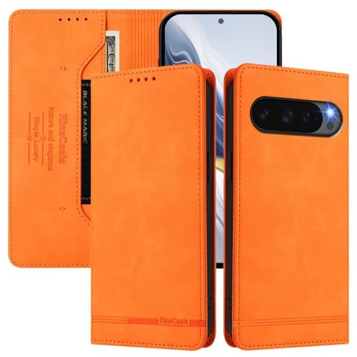 Housse Pixel 6A orange avec rabat arrière pour voyager léger en ville au quotidien