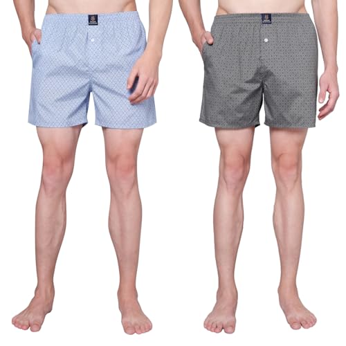 Image of Urban Scottish Men's Pack of 2 Cotton Printed Boxers with Side Pockets