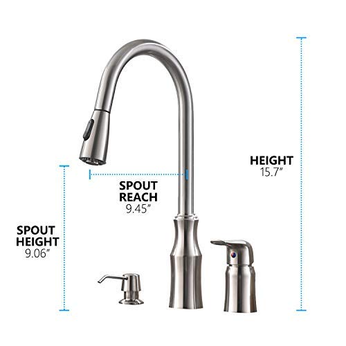 Hotis 3 Hole Kitchen Faucet, 2 Hole Kitchen Faucet With Pull Down Sprayer, Brushed Nickel Kitchen Faucets For Sink, Single Handle Pull Out Stainless Steel Kitchen Sink Faucet Set With Soap Dispenser … #TOP1