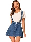 Allegra K Women's Denim Skirt Overall Adjustable Strap Braces Mini Suspender Washed Jean Skirts Large M Blue