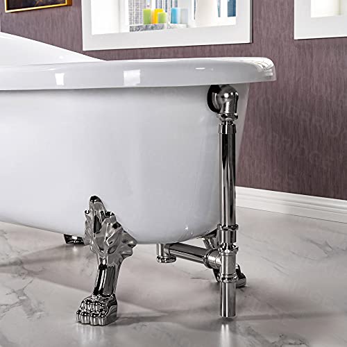 WOODBRIDGE 54" Heavy Duty Acrylic Slipper Clawfoot Bath Tub with Brushed Nickel Feet + Brushed Nickel Drain &Overflow