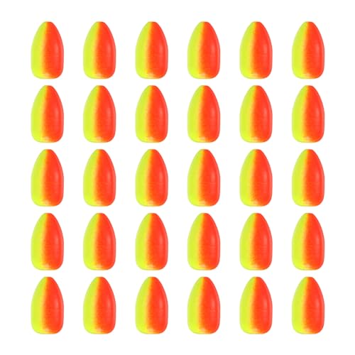 PATIKIL Fishing Foam Floats 0.8 Inch, 30Pcs Oval Snell Floats Fly Fishing Strike Indicator for Pompano Rig Trout Catfish Walleye, Red Yellow