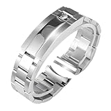 ROUREOX Cinturino Orologio Acciaio 904L Massiccio Bracciale Metallo Chiusura Scorrevole Braccialetto Ricambio 20mm 21mm Alta Qualità per Rolex Submariner-Argento lucido 20mm