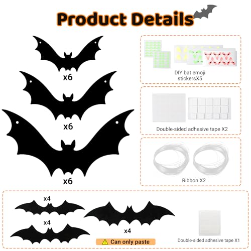 18PCS Hanging Bats Halloween Decoration Outdoor with 3D Mini Bats by TOEKSIX - Used condition - Image 3