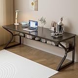 OSCHF Doppelter Langer Schreibtisch mit Regal – 180cm PC Tisch für 2 Personen, moderner Computertisch Bürotisch für Zuhause und Büro, Schwarz
