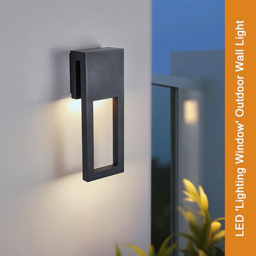 Image of Modern Outdoor Wall Light, 3000K Warm White, IP65 Waterproof, 20W Integrated LED Sconce, Textured Black Finish with Frosted Glass, cETLus Listed & Dimmable,for Porch,Garage,Patio,Garden