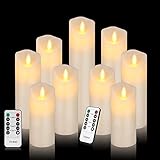 Vinkor Flameless Candles Led Candles Set of 9(H 4' 5' 6' 7' 8' 9' xD 2.2') Ivory Real Wax Battery Operated Candles with Moving LED Flame & 10-Key Remote Control 2/4/6/8 Hours Timer