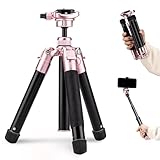 Fotopro 152CMミニ三脚軽量コンパクトトラベル三脚360度ボールヘッド電話マウント着脱式自撮り棒カメラフォン三脚最大荷重4KG Free-1 桜色