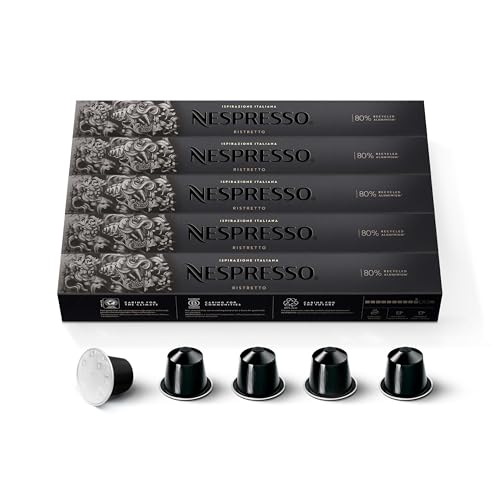 Nespresso Capsules Original, Ristretto Decaffeinato Italiano, Dark Roast Espresso Coffee, 50-Count Espresso Pods