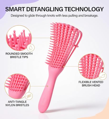 Image of INSIME Detangler hair brush for curly hair comb for Women Men & Kids | Comb for curly wavy hair Pain Free hair detangling brush | Curl brush for hair styling Dry & Wet hair brush | (Pink)