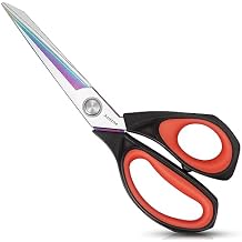Asdirne Fabric Scissors, Dressmaking Scissors with Heavy Duty Multi-Purpose Titanium Coated Blades and Comfortable Soft Grip Handles, 25CM, Black/Red