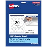 Avery Glossy Clear Round Labels with Sure Feed, 1.5