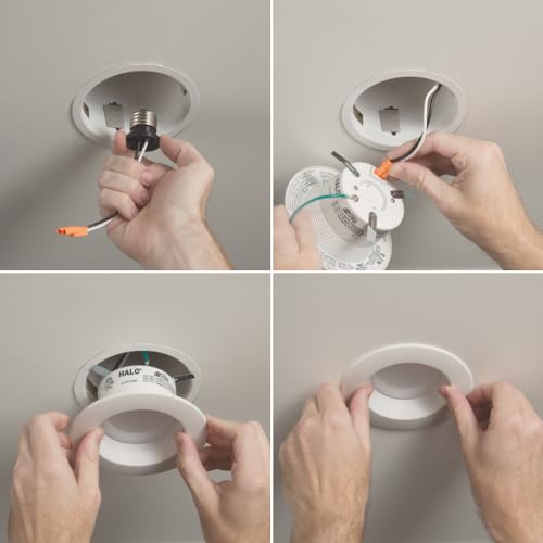 Image of HALO 4 inch Recessed LED Can Light - Retrofit Ceiling & Shower Downlight - 3000K -Baffle White Trim (6 Pack)