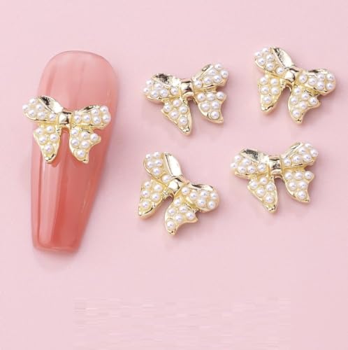 qbodp 20 Pcs Nail Decoration Pearl Nail Decoration Bow Decoration for Nail, Nail Supplies Nail Art Decoration Accessories,Gold