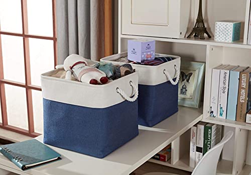 Image of DECOMOMO Cube Storage Bins 13x13 Fabric Bins for Cubby Shelves Closet (Navy Blue & White, 3 Pack)