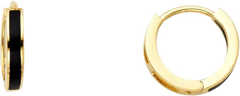 14k Yellow Gold 2mm Thickness Onyx Huggie Hoop Earrings (10mm Diameter)