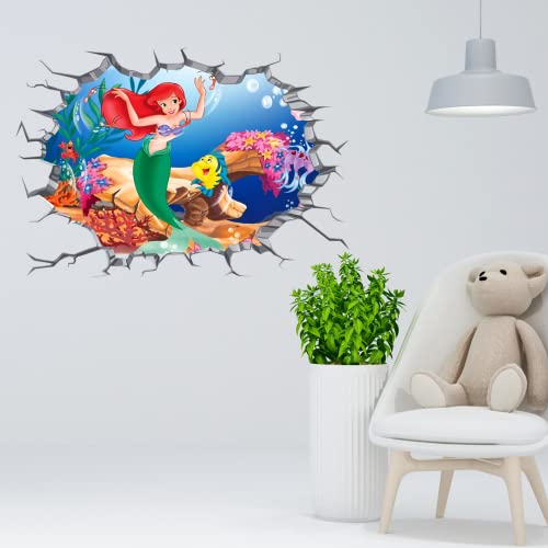 Cartoon Wall Decals Realistic Beautiful Watercolor Mermaid Coral Wall Stickers Self-Adhesive Vinyl Wall Decor For Kid Nursery Bathroom Bedroom Living Room Decorations (15.7"X23.6") #TOP2