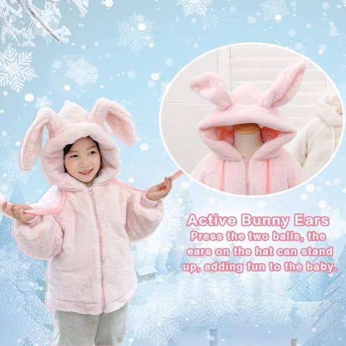 Toddler Girls Thick Fleece Jacket Hooded Full-Zip Solid Puffy Windproof Outerwear Warm Cute Shaggy Coat3