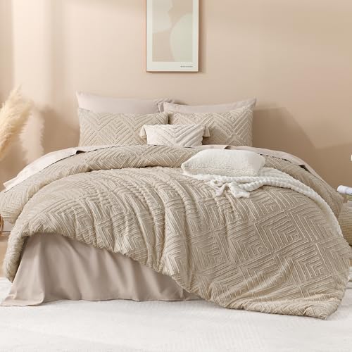 Image of Andency Khaki King Size Comforter Set, 3 Pieces Boho Soft Bedding Set & Collections, Farmhouse Tufted Fluffy Warm Bedding Comforter Sets for King Bed (1 Comforter 104x90In, 2 Pillowcases)