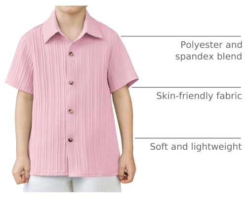 Image of Arshiner Boys Casual Short Sleeve Button Down Shirt Fashion Textured Summer Beach Shirt 3-13 Years Old
