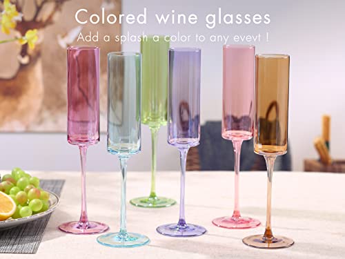 Copas de champán cuadradas multicolor de cristal de 6.5 oz set de 6 7
