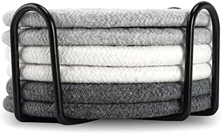 Coasters for Drinks, Vintage Woven Coasters for Table Protection, Water Absorbent Coaster Set, Handmade Braided Fabric Coasters Heat-Resistant (Dark Grey, Light Grey, Beige, 6)