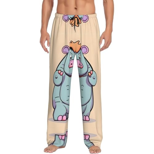 Pantalon de pyjama homme avec poches EdWal bas de nuit imprimé hippopotame confortable