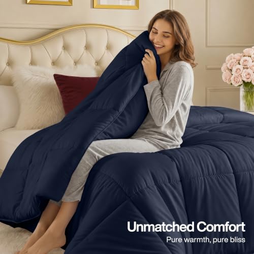 Image of Utopia Bedding Comforters Queen Size, All Season Duvet Insert, Down Alternative Box Stitched Bed Comforter with Corner Tabs, Machine Washable (Navy)